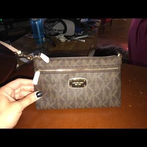 Michael Kors brown and grey wristlet